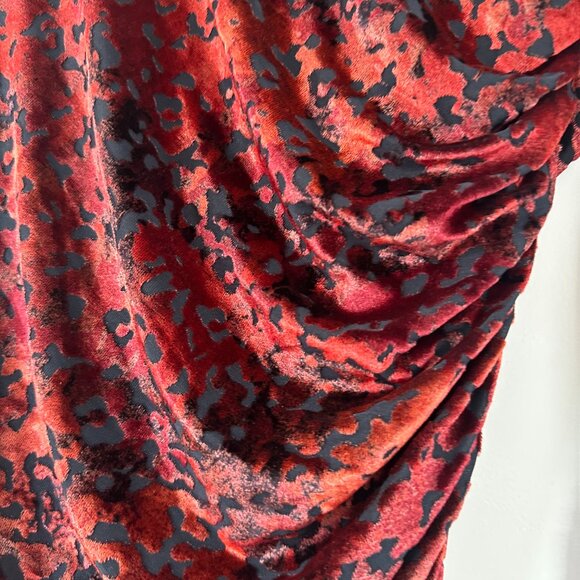 Fuzzi Velvet Bodycon Cocktail Dress Red Sz XL Burn-out Leopard Pattern Shirred - Picture 6 of 10